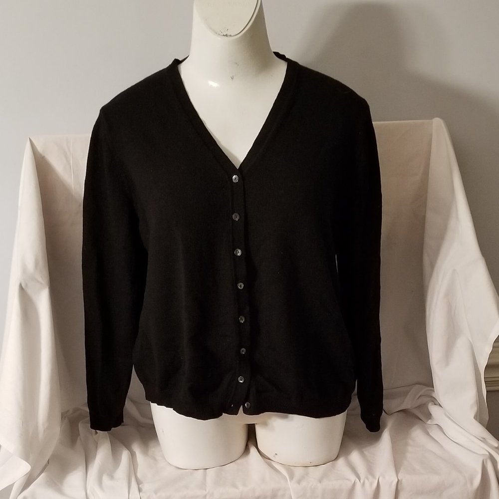 Italian merino wool black LS sweater cardigan